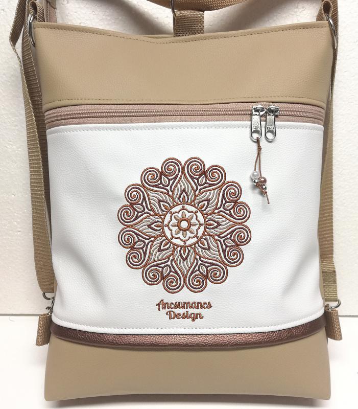Hímzett mandalás 3in1 hátizsák univerzális táska drapp-fehér(mandala002)