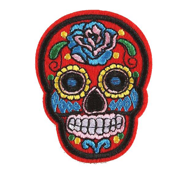 Mexikói koponya vasalható varrható hímzett felvarró folt 7x5,2cm piros
