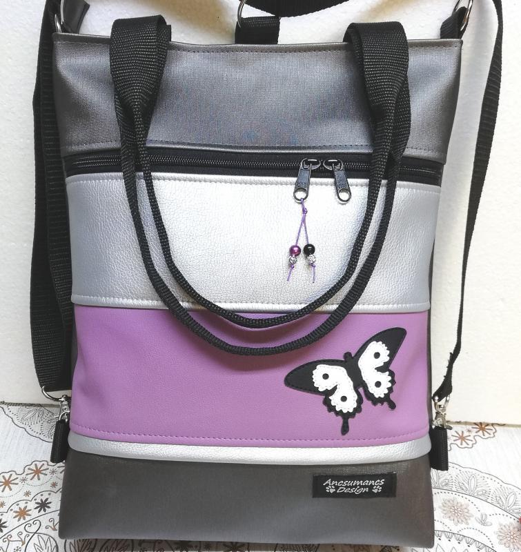 Pillangó 4in1 hátizsák univerzális rohangálós táska Króm-ezüst-világoslila