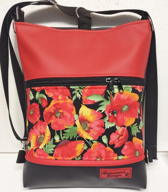 Pipacsok 3in1 hátizsák pakolós rohangálós táska fekete-piros