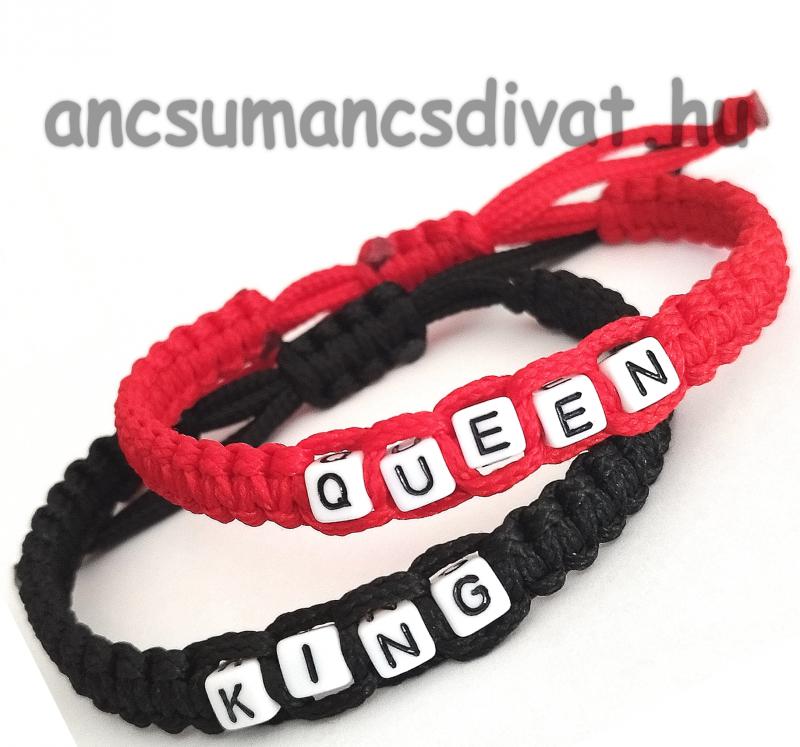QUEEN - KING páros kabala makramé karkötő szett  piros fekete