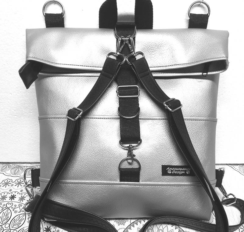 Rolltop univerzális táska hátizsák full ezüst fekete szerelékkel