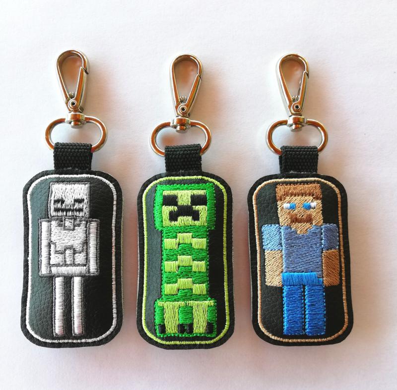 Szettben olcsóbban! 3 darabos Minecraft hímzett karabineres kulcstartó szett Steve Skeleton és Creeper