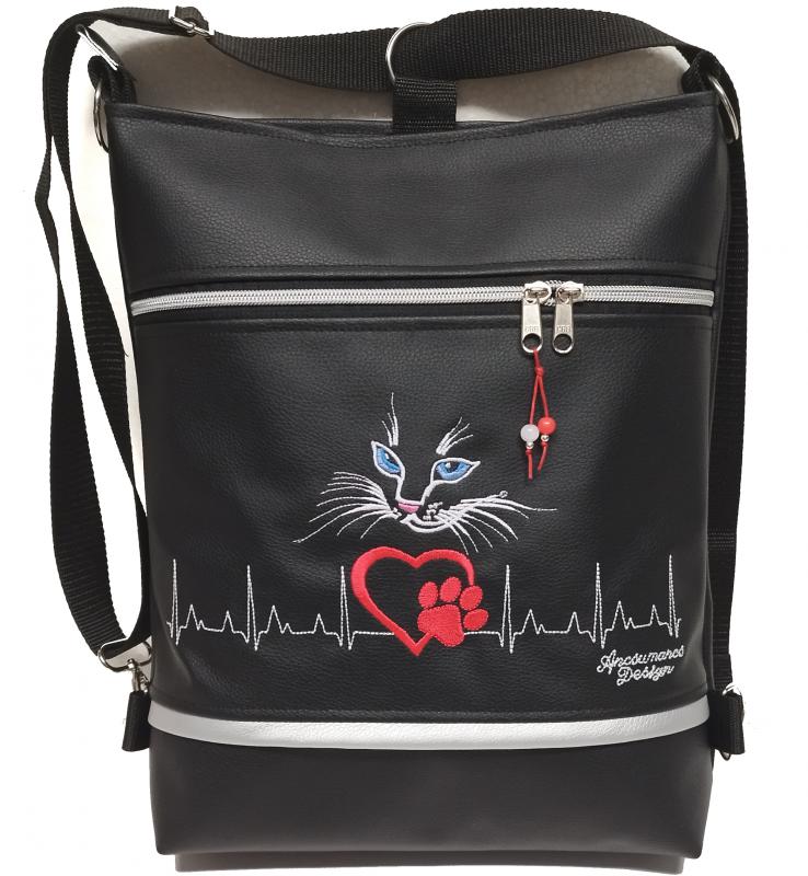Szívdobogás hímzett 3in1 hátizsák univerzális táska EKG szív tappancs cica