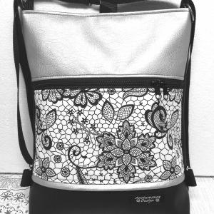 3in1 hátizsák pakolós univerzális táska fekete-csipke-ezüst