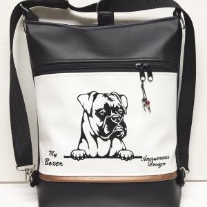 3in1 hímzett Boxer kutya hátizsák univerzális táska fekete fehér bronz
