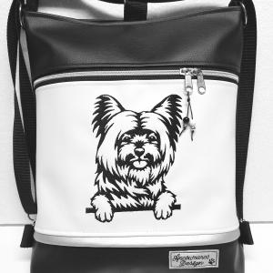 3in1 hímzett Yorkshire Terrier kutya hátizsák univerzális táska fekete fehér ezüst