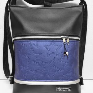 3in1 női hátizsák univerzális táska Kék csillagok fekete alapon ezüst cipzárral