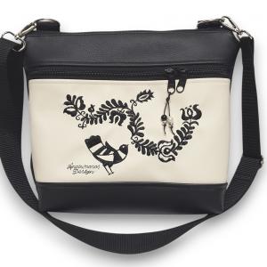 Bella crossbody oldaltáska 28x24cm - Hímzett Magyar népmesék fekete-világos bézs