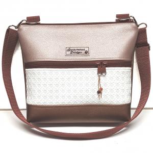 Bella crossbody oldaltáska övtáska 28x24cm - Elegáns bronz fehér púder