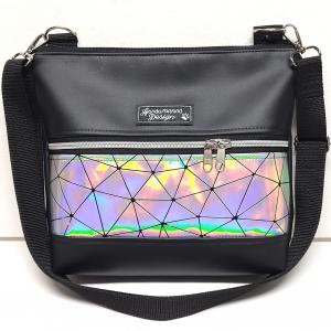 Bella crossbody oldaltáska övtáska 28x24cm - Elegáns fekete lézerhologram