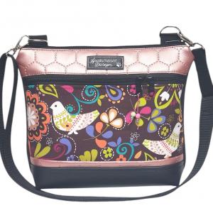 Bella crossbody oldaltáska övtáska 28x24cm - Modern népmesés - Fekete-gyöngyházrose