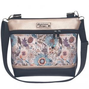 Bella crossbody oldaltáska övtáska 28x24cm - Réti virágok fekete-gyöngyházpúder