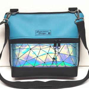 Bella crossbody oldaltáska övtáska 28x24cm - Türkiz lézerhologram