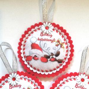 Dekoratív kézműves filc karácsonyfadísz dekoráció - Télapó és Rudolf Boldog Karácsonyt!