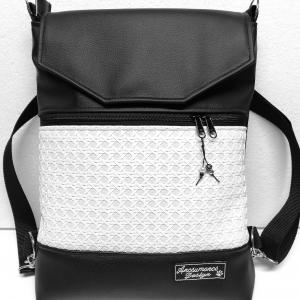 Fedélrészes 3in1 hátizsák univerzális táska fekete- 3D fehér