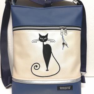 Hímzett cicás 3in1 hátizsák univerzális táska kék-pezsgő