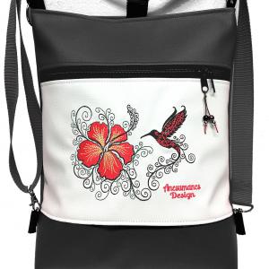 Hímzett kolibri madaras 3in1 hátizsák univerzális táska fekete-fehér