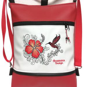Hímzett kolibri madaras 3in1 hátizsák univerzális táska piros-fehér