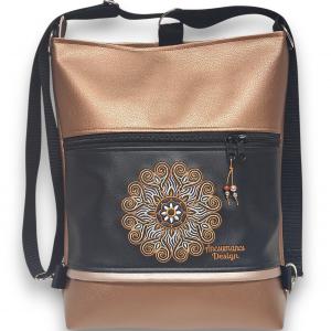 Hímzett mandalás 3in1 hátizsák univerzális táska Bronz fekete (mandala002)