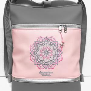 Hímzett mandalás 3in1 hátizsák univerzális táska szürke-rózsaszín