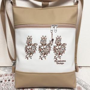 Hímzett tulipánok 3in1 hátizsák univerzális táska drapp-fehér