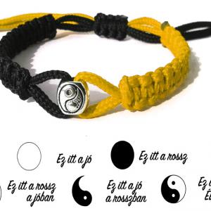 Jin-jang (yin-yang) egyensúly kabala makramé karkötő fekete-narancssárga