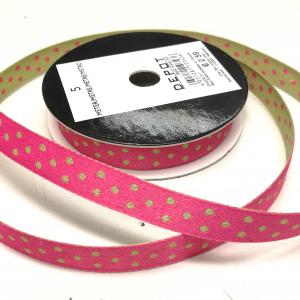 Kétoldalas pöttyös textilszalag rózsaszín-lime 5méter