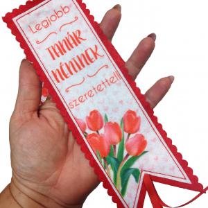 Legjobb tanár néninek szeretettel - tulipános kézműves filc könyvjelző