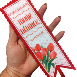 Legkedvesebb tanár néninek szeretettel - tulipános kézműves filc könyvjelző