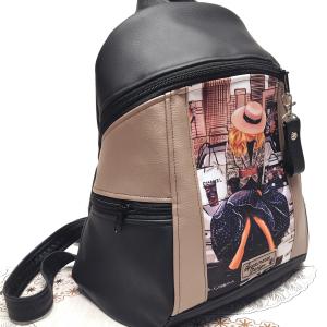 MAXIM BackPack L hátizsák - Hölgy Párizsban púder és fekete alapon textilbőr pántokkal 36x28x16