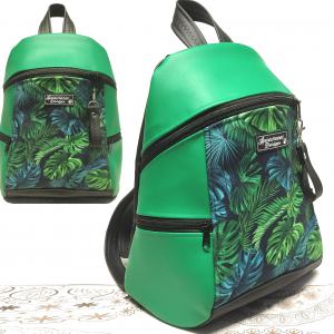 MAXIM BackPack L hátizsák - Pálmalevelek zöld fekete alapon textilbőr pántokkal 36x28x16