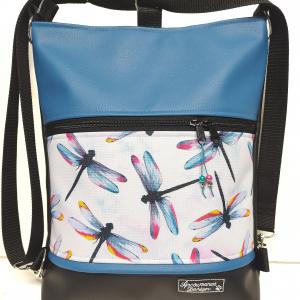 Szitakötők fekete-kék alapon 3in1 hátizsák pakolós rohangálós táska