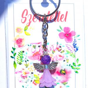 Védelmező angyal kulcstartó kabala lila Achát ásvánnyal ajándékcsomagolásban