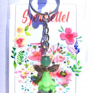 Védelmező angyal kulcstartó kabala zöld Aventurin ásvánnyal ajándékcsomagolásban