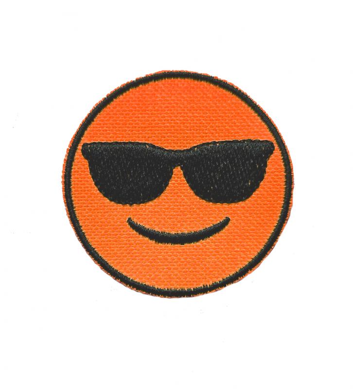 Vasalható varrható hímzett felvarró folt Emoji Cool napszemüveges neonnarancs 5,5cm
