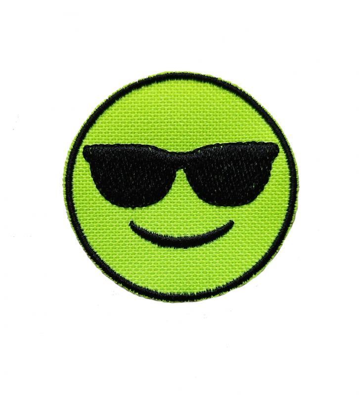 Vasalható varrható hímzett felvarró folt Emoji Cool napszemüveges neonzöld 5,5cm