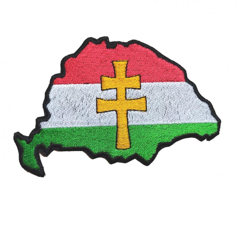 Vasalható varrható hímzett felvarró folt Nagy Magyarország kettőskeszttel 12x7,5cm