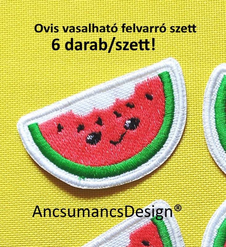 Vasalható varrható hímzett felvarró ovisjel óvodai jel Dinnye 6x3,5cm 6db/szett