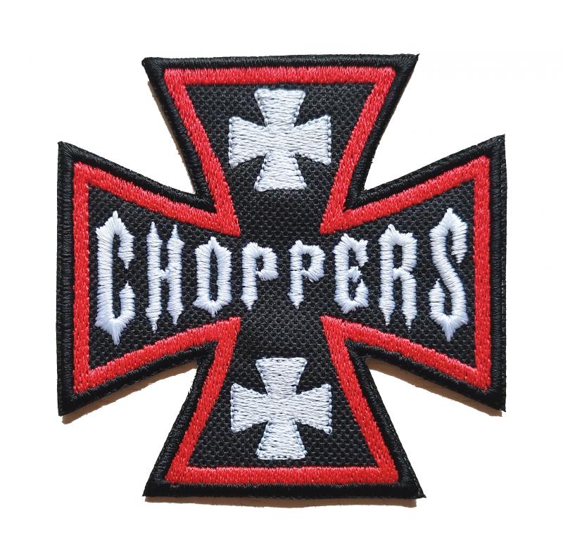 Vasalható varrható hímzett Motoros felvarró Choppers vaskereszt fekete-fehér-piros 9x9cm