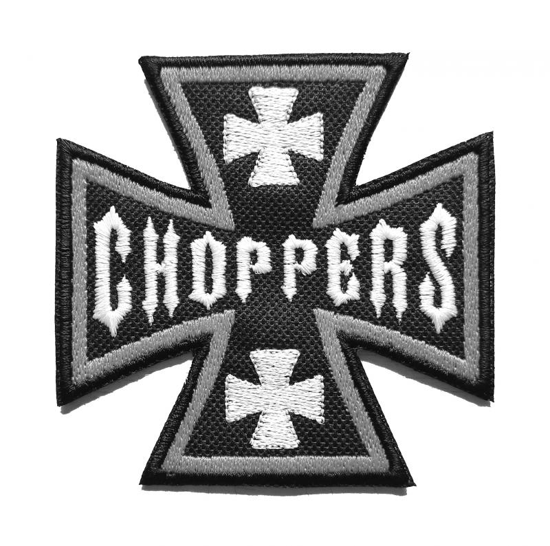 Vasalható varrható hímzett Motoros felvarró Choppers vaskereszt fekete-fehér-szürke 9x9cm