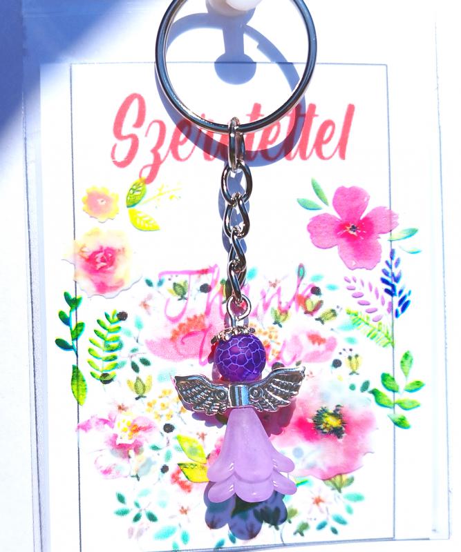 Védelmező angyal kulcstartó kabala lila Achát ásvánnyal ajándékcsomagolásban