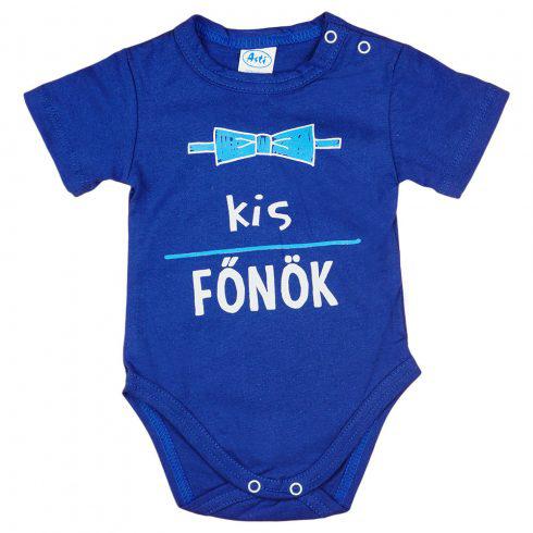 "Kis Főnök" feliratos rövid ujjú baba body, 68 cm, kék