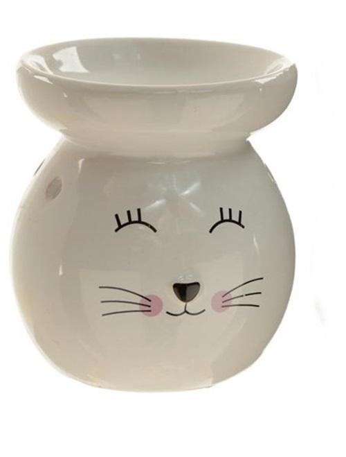 Aromalámpa, Kerek, Fehér Kerámia  - Macska  OB317A