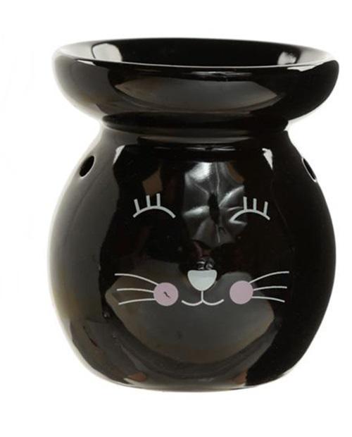 Aromalámpa, Kerek, Fekete Kerámia  - Macska OB317B