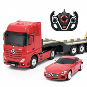 Rastar : Mercedes-Benz Actros távirányítós kamion, kisautóval 1:24 RTR 2,4 GHz,piros