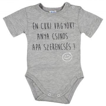 Feliratos rövid ujjú baba body, 68cm, szürke - Én cuki vagyok....