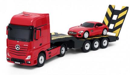 Rastar : Mercedes-Benz Actros távirányítós kamion, kisautóval 1:24 RTR 2,4 GHz,piros