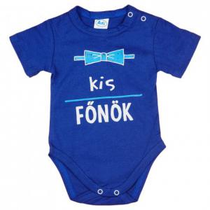 "Kis Főnök" feliratos rövid ujjú baba body, 68 cm, kék
