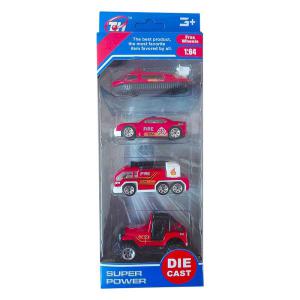 4 darabos kisautó készlet, tűzoltóautó